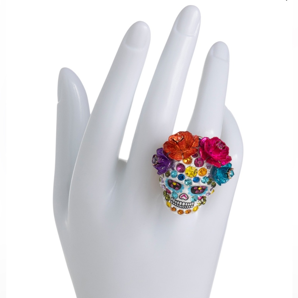 BETSEY JOHNSON Pave Crystal Skull Stretch Ring